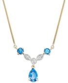 Blue Topaz (2-1/2 Ct. T.w.) And Diamond (1/10 Ct. T.w.) Fancy Pendant Necklace In 14k Gold