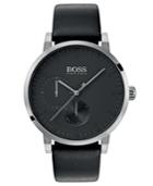 Boss Hugo Boss Men's Oxygen Black Leather Strap Watch 42mm