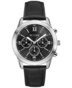 Bulova Men's Chronograph Black Leather Strap Watch 40mm 96a173