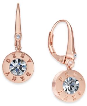 Dkny Rose Gold-tone Logo Crystal Drop Earrings, Created For Macy's