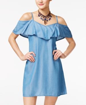 American Rag Denim Ruffled Cold-shoulder Dress, Only At Macy's