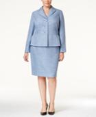 Le Suit Plus Size Melange Textured Three-button Skirt Suit