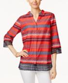 Charter Club Striped Crochet-hem Shirt, Only At Macy's
