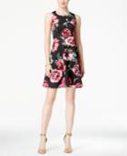 Jessica Simpson Floral-print Scuba Fit-and-flare Dress