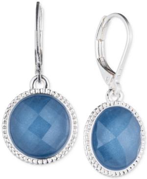 Nine West Silver-tone Round Blue Stone Drop Earrings