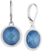 Nine West Silver-tone Round Blue Stone Drop Earrings