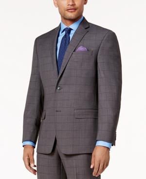 Sean John Men's Classic-fit Stretch Gray/blue Birdseye Windowpane Suit Jacket
