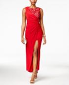 R & M Richards Asymmetrical Ruched Lace Dress