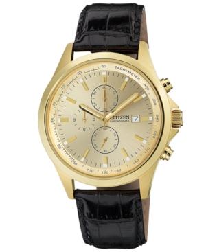 Citizen Men's Chronograph Black Leather Strap Watch 44mm An3512-03p