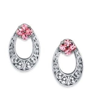 2028 Silver Tone Light Crystal Oval Stud Earring
