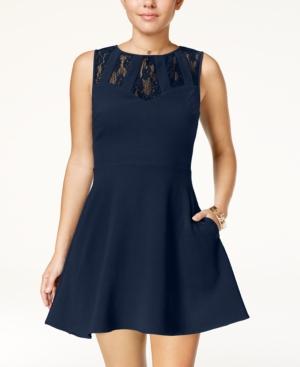 Speechless Juniors' Lace-trim Fit & Flare Dress