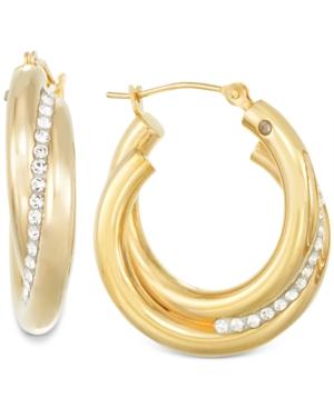 Signature Gold Crystal Interlocked Hoop Earrings In 14k Gold