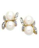 10k Gold Earrings, Cultured Freshwater Pearl And Diamond Accent Leaf Earrings