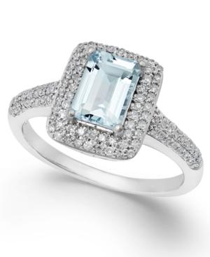 Aquamarine (9/10 Ct. T.w.) And Diamond (1/3 Ct. T.w.) Ring In 14k White Gold
