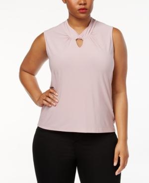 Tahari Asl Plus Size Twisted Keyhole Top
