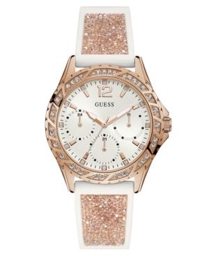 Guess Women's White Silicone & Rose Gold-tone Glitter Strap Watch 40mm