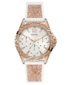 Guess Women's White Silicone & Rose Gold-tone Glitter Strap Watch 40mm