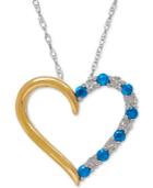 Blue Topaz (1/3 Ct. T.w.) And Diamond Accent Heart Pendant Necklace In Sterling Silver And 14k Gold