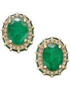 Emerald (3-7/8 Ct. T.w.) And White Sapphire (1/5 Ct. T.w.) Oval Stud Earrings In 10k Gold, Created For Macy's