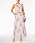 Msk Pleated Floral-print A-line Gown