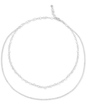 Giani Bernini Two-layer Heart & Sparkle Link Choker Necklace In Sterling Silver, Only At Macy's