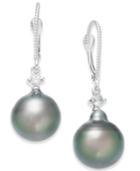 Cultured Baroque Tahitian Black Pearl (11mm) And Diamond (1/6 Ct. T.w.) Drop Earrings In 14k White Gold