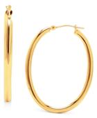 14k Gold Earrings, High Polish Oval Hoop