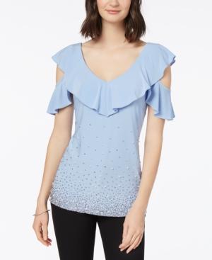 Msk Embellished Cold-shoulder Ruffle Top