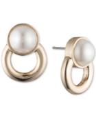 Dkny Gold-tone Imitation Pearl & Ring Stud Earrings, Created For Macy's