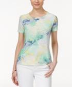 Jm Collection Petite Short-sleeve Printed Jacquard Top, Only At Macy's