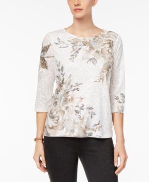 Alfred Dunner Eskimo Kiss Embellished Printed Top