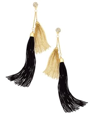 Thalia Sodi Gold-tone Black Double Tassel Drop Earrings