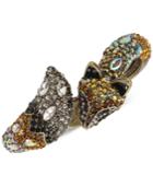 Betsey Johnson Gold-tone Multi-stone Fox Hinged Bangle Bracelet