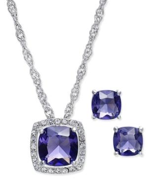 Charter Club Silver-tone Purple Crystal Pave Necklace And Earrings
