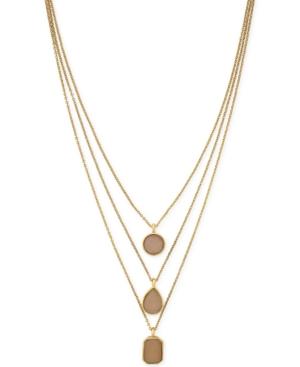 Vince Camuto Gold-tone Peach Stone Triple Drop Pendant Necklace
