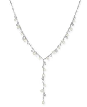 Charter Club Silver-tone Pave Imitation Pearl Lariat Necklace, Only At Macy's