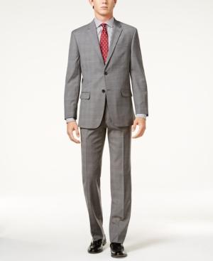 Tommy Hilfiger Men's Slim-fit Stretch Performance Gray Tonal Plaid Suit