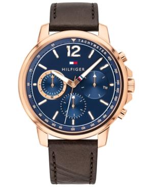 Tommy Hilfiger Men's Brown Leather Strap Watch 44mm