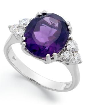 14k White Gold Ring, Amethyst (4-1/2 Ct. T.w.) And Diamond (5/8 Ct. T.w.) Oval Ring