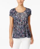 Charter Club Metallic-pleated Printed Cotton Top, Only At Macy's