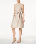 Jessica Howard Embroidered Sash Fit & Flare Dress