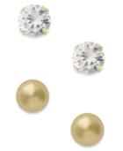 10k Gold Earring Set, Cubic Zirconia (7/8 Ct. T.w.) And Ball Stud Earring Set