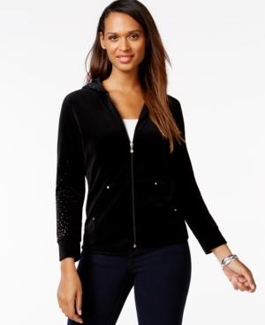 Style & Co. Petite Embellished Velour Hoodie, Only At Macy's