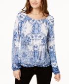 I.n.c. Printed Knot-front Blouson Top, Created For Macy's