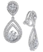 Danori Silver-tone Crystal Teardrop Halo Drop Clip-on Earrings