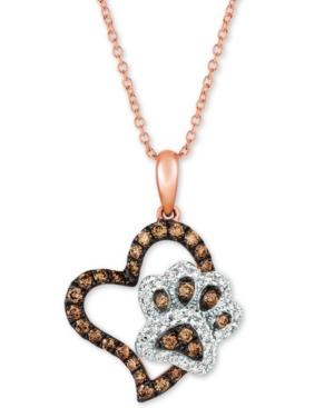 Le Vian Diamond Paw Print & Heart 20 Pendant Necklace (1/2 Ct. T.w.) In 14k Rose Gold