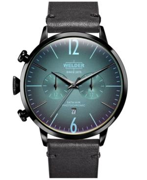 Welder Men's Black Leather Strap Watch 45mm