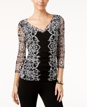 Inc International Concepts Lace-print Mesh Illusion Top, Only At Macy's