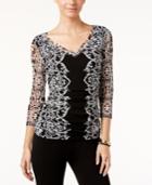 Inc International Concepts Lace-print Mesh Illusion Top, Only At Macy's