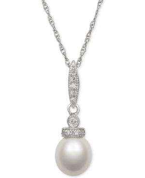 Cultured Freshwater Pearl (7mm) And Cubic Zirconia Pendant Necklace In Sterling Silver